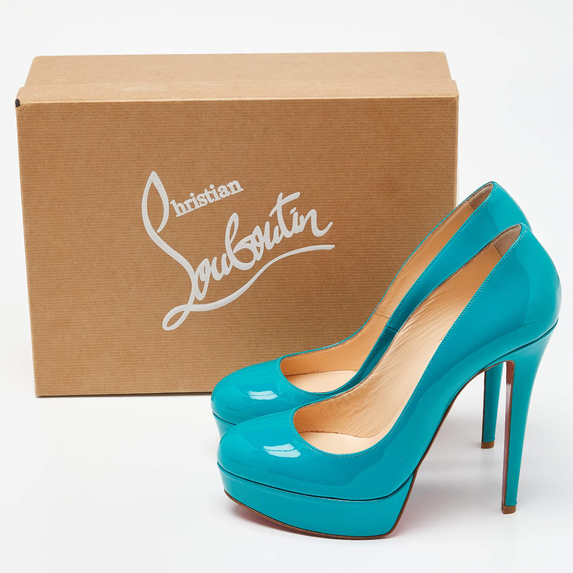 Christian Louboutin Green Patent Leather Bianca Platform Pumps Size 38 4