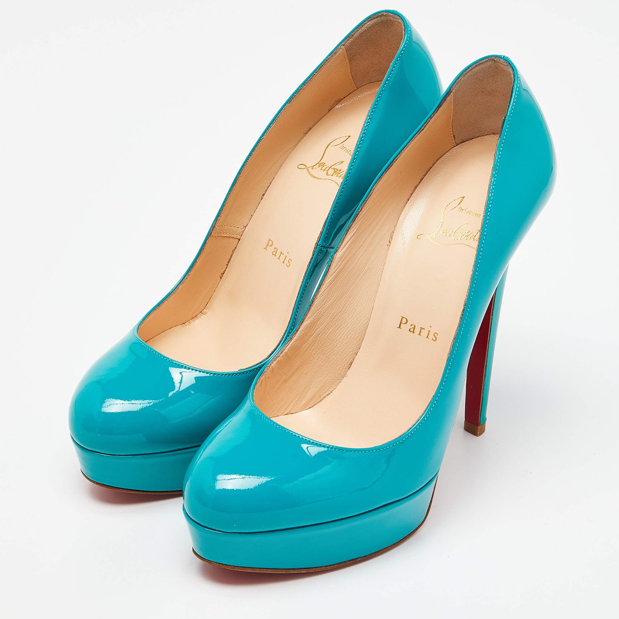 Christian Louboutin Green Patent Leather Bianca Platform Pumps Size 38 For Sale 5