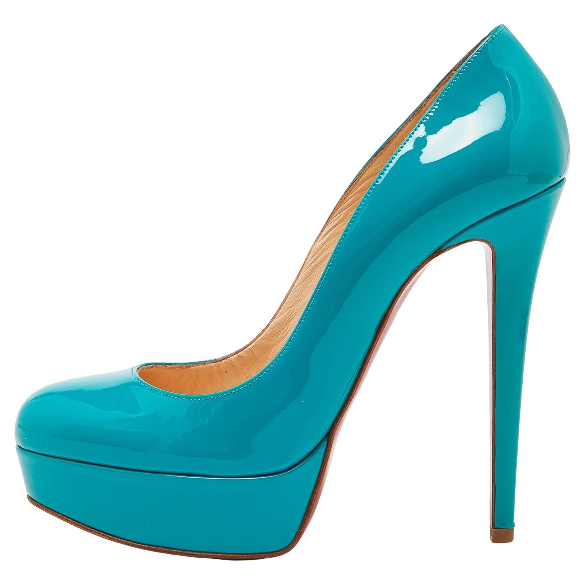 Christian Louboutin Green Patent Leather Bianca Platform Pumps Size 38 For Sale