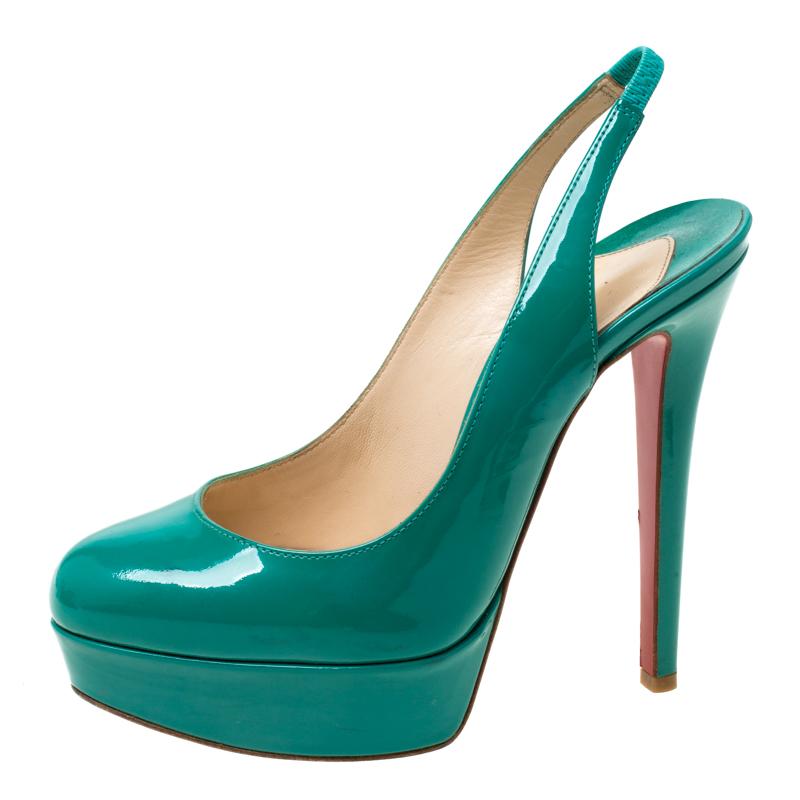 Christian Louboutin Green Patent Leather Bianca Platform Slingback Sandals 35.5 1