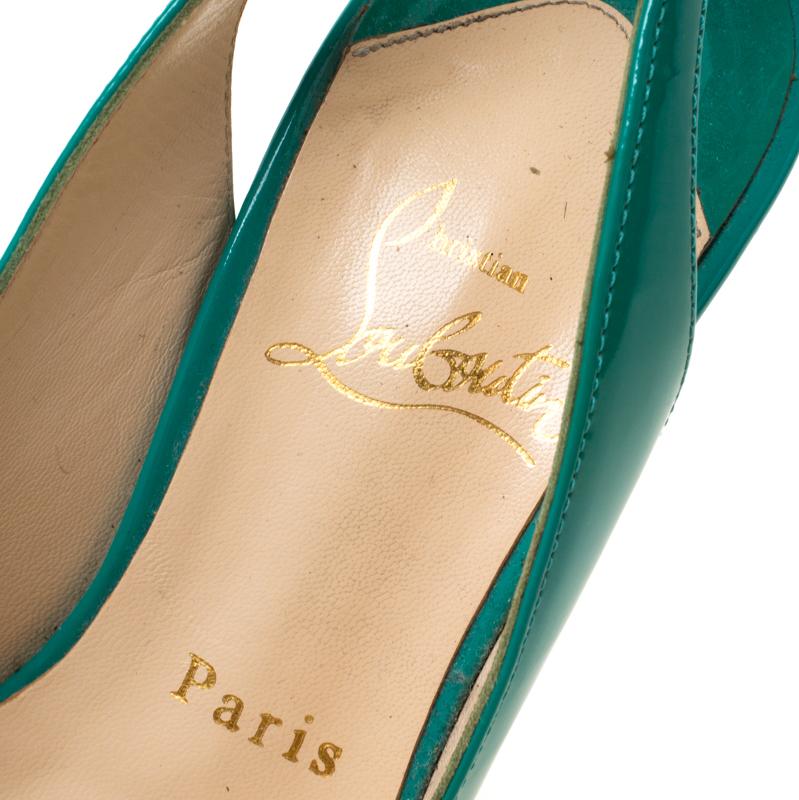 Christian Louboutin Green Patent Leather Bianca Platform Slingback Sandals 35.5 3