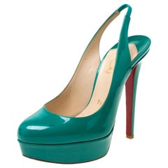 Christian Louboutin Green Patent Leather Bianca Platform Slingback Sandals 35.5