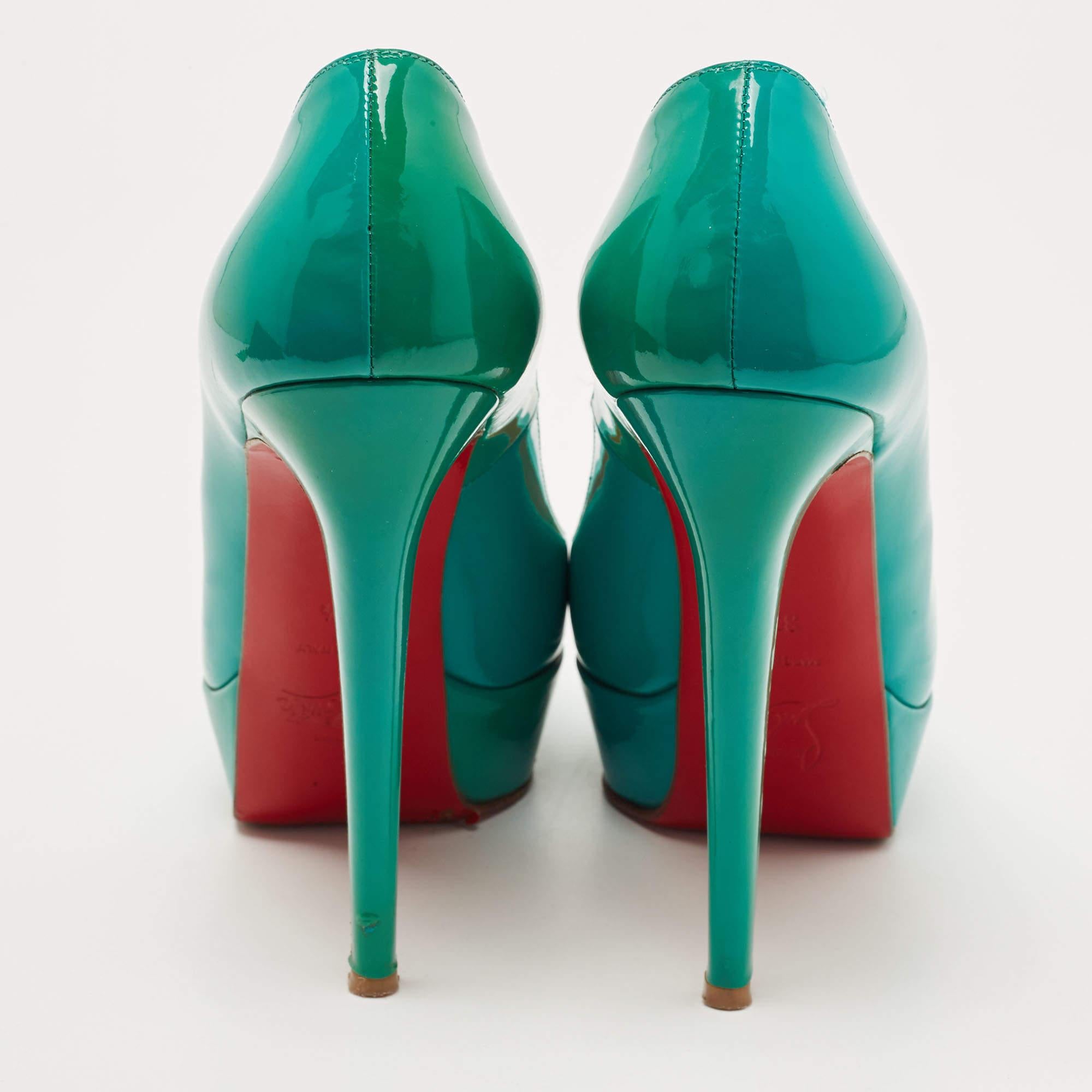 Christian Louboutin Green Patent Leather Bianca Pumps Size 37.5 For Sale 1