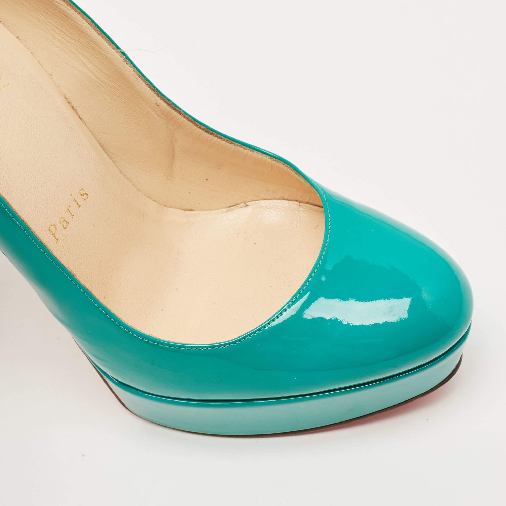 Christian Louboutin Green Patent Leather Bianca Pumps Size 37.5 For Sale 3