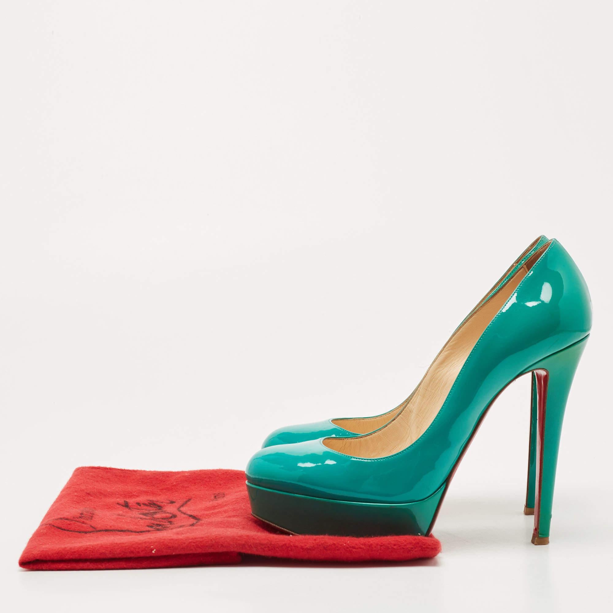 Christian Louboutin Green Patent Leather Bianca Pumps Size 37.5 For Sale 5