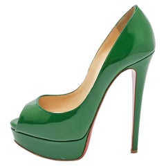 Christian Louboutin Green Patent Leather Lady Peep Pumps Size 35.5