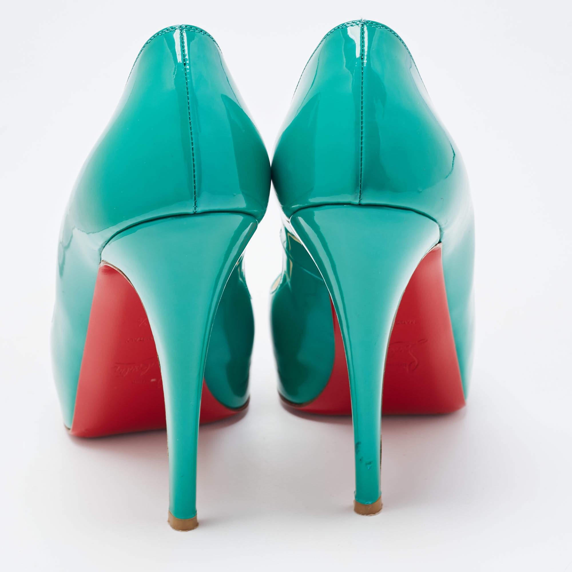 Christian Louboutin Green Patent Leather Lady Peep Pumps Size 36.5 For Sale 2