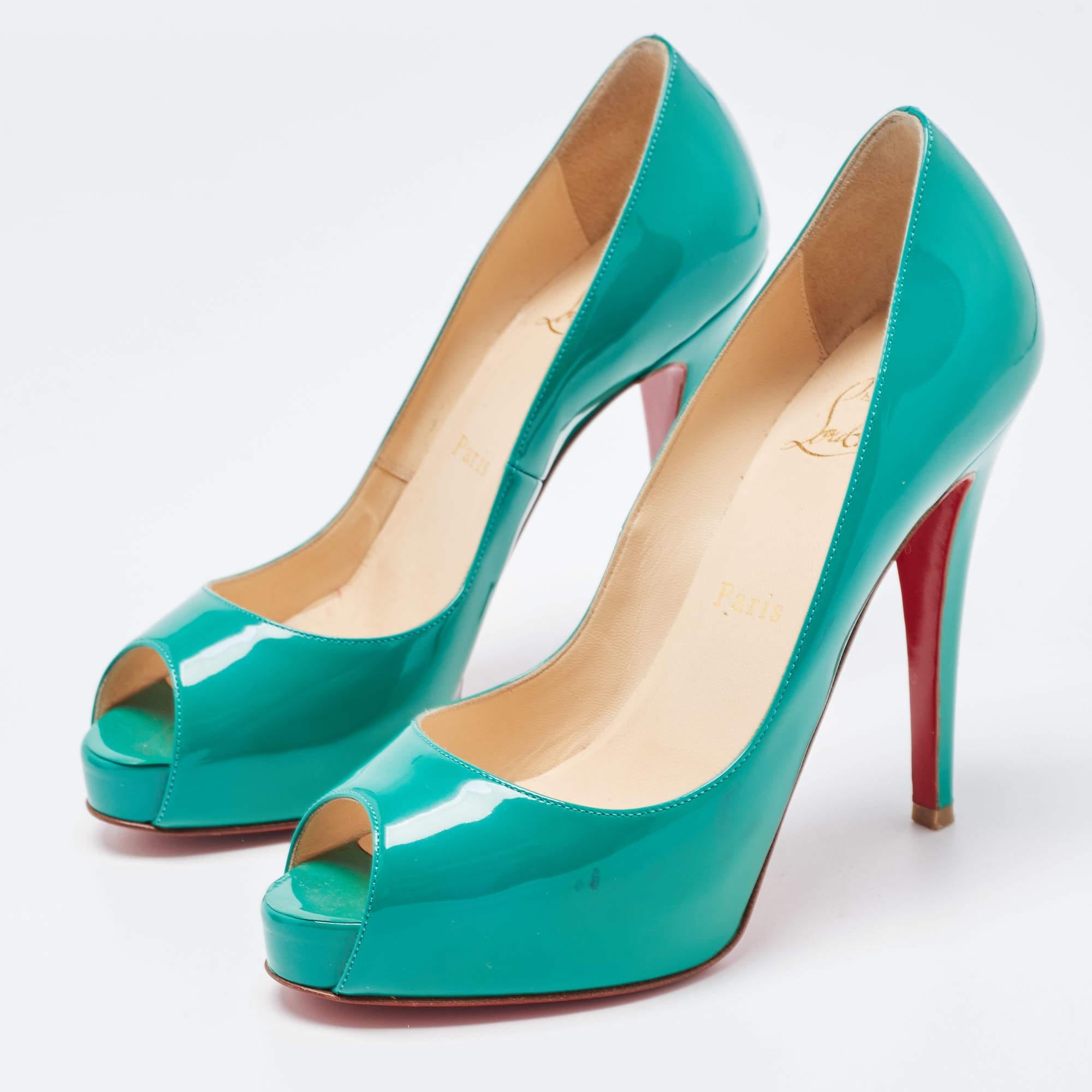 Christian Louboutin Green Patent Leather Lady Peep Pumps Size 36.5 For Sale 4