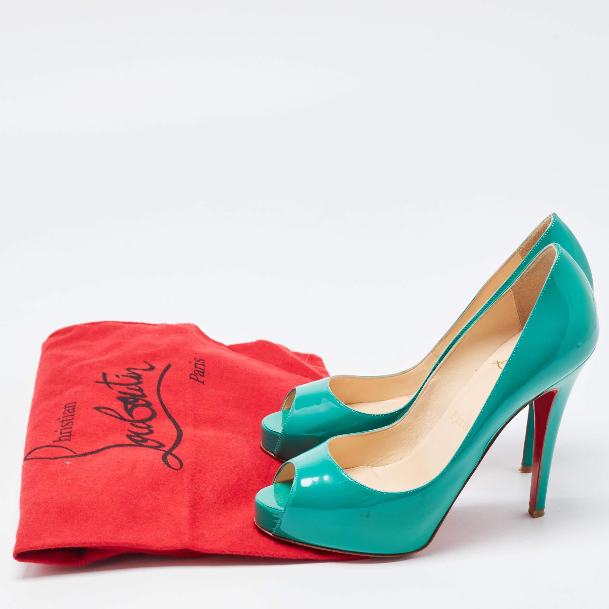 Christian Louboutin Green Patent Leather Lady Peep Pumps Size 36.5 For Sale 5