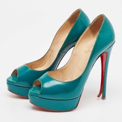 Christian Louboutin Green Patent Leather Lady Peep Pumps Size 37