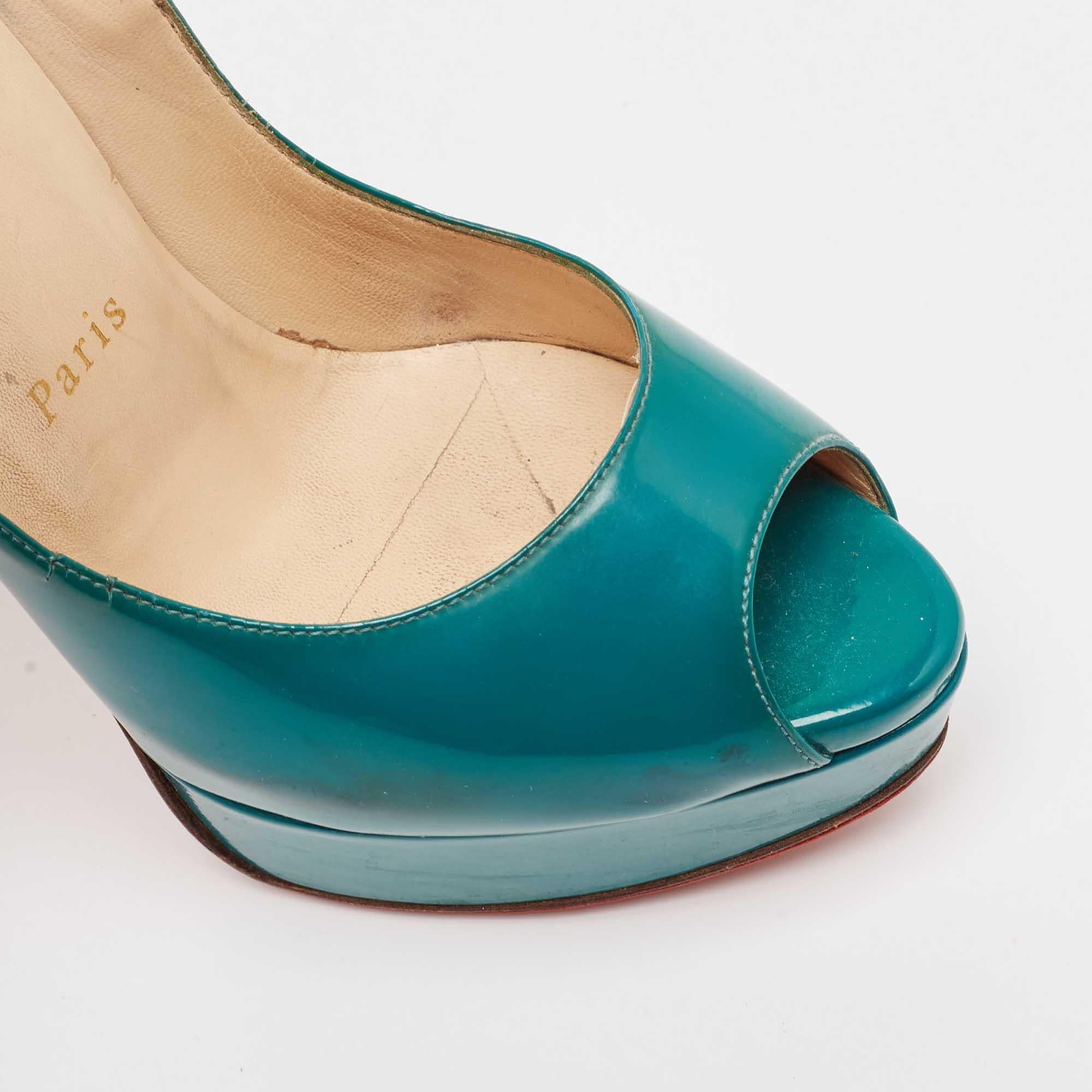 Christian Louboutin Bombas Lady Peep de charol verde Tamaño 37 en venta 2
