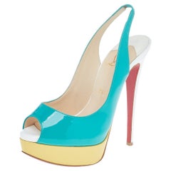 Christian Louboutin Green Patent Leather Peep Toe Platform Sandals Size 37.5