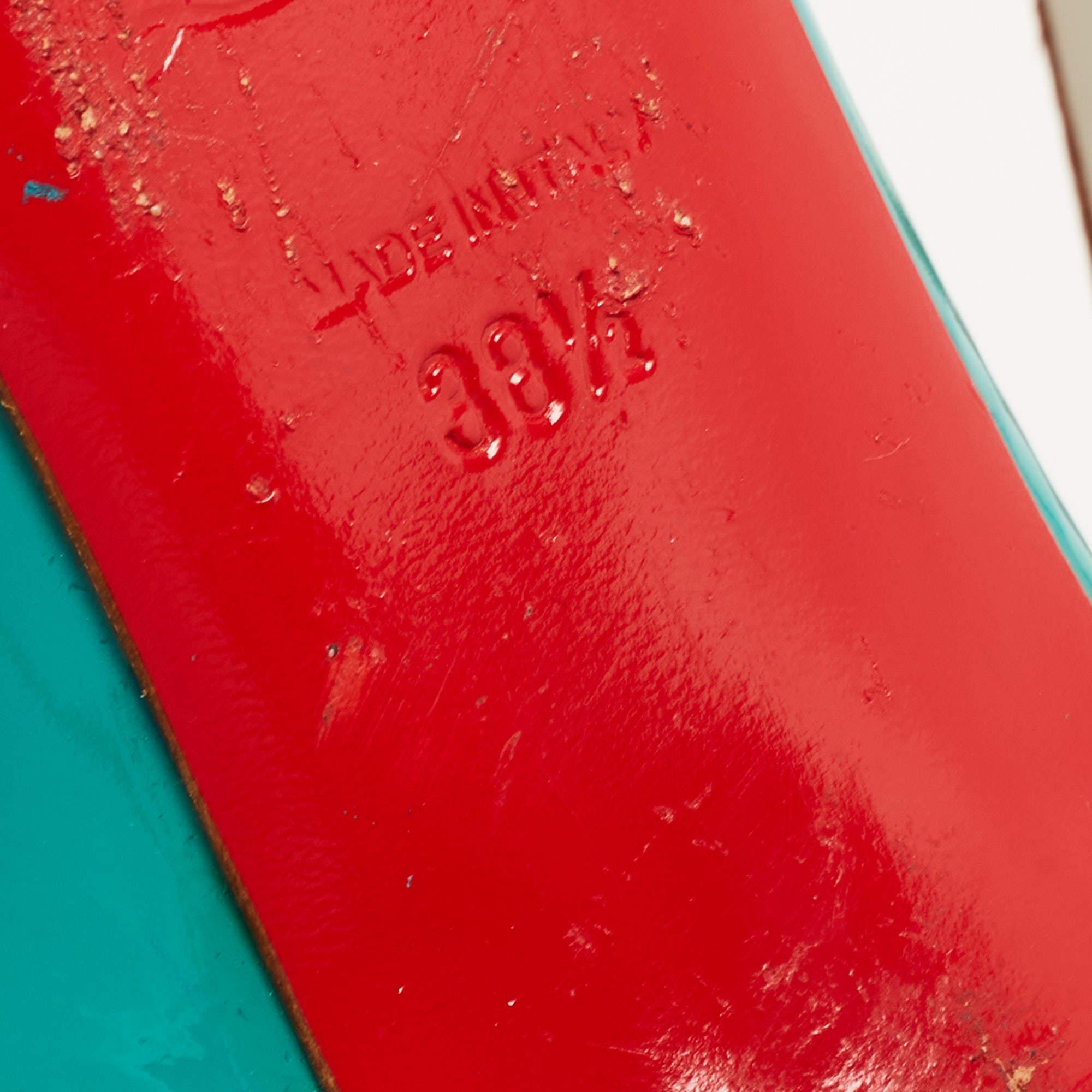 Women's Christian Louboutin Green Patent Leather Peep Toe Slingback Pumps Size 38.5