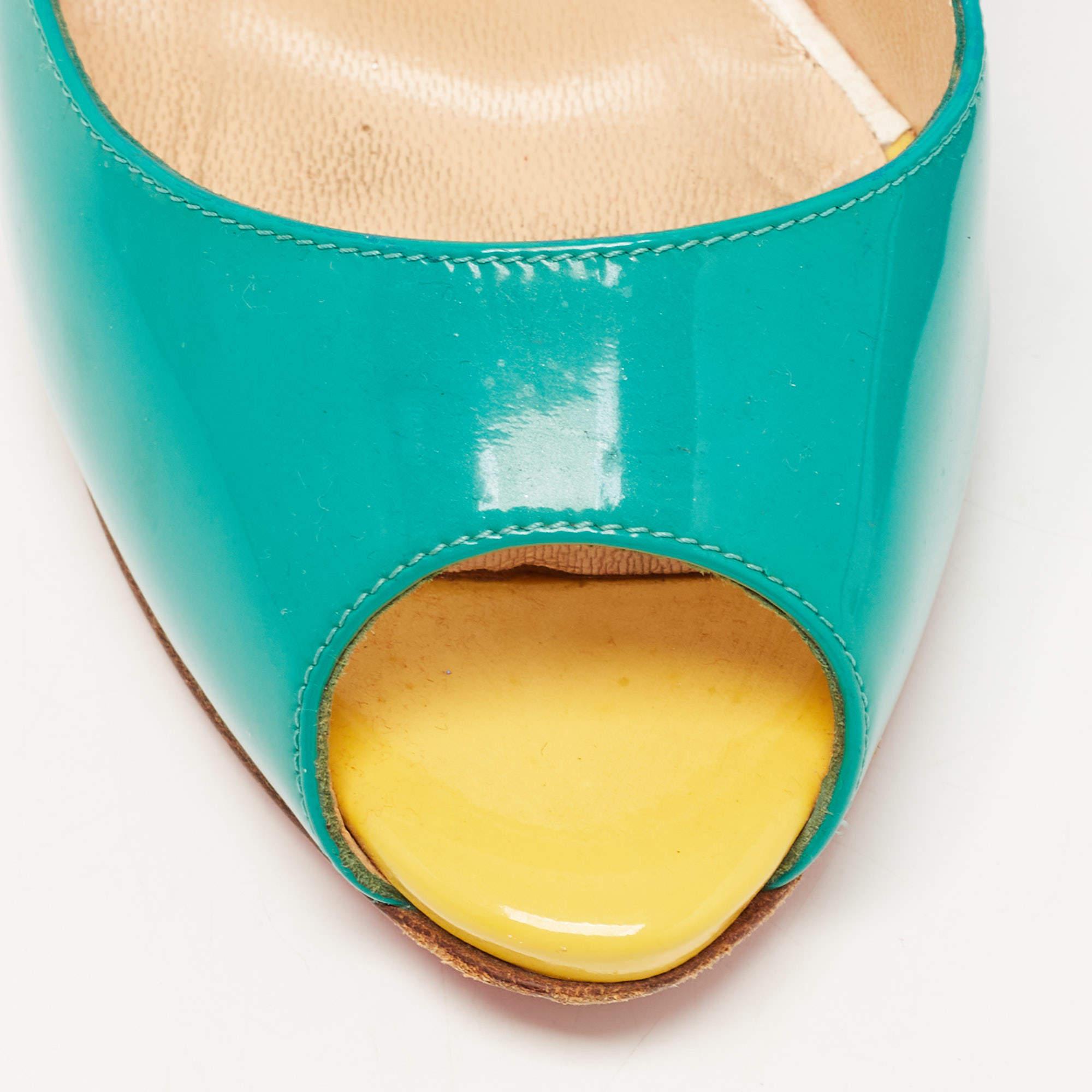 Christian Louboutin Green Patent Leather Peep Toe Slingback Pumps Size 38.5 2