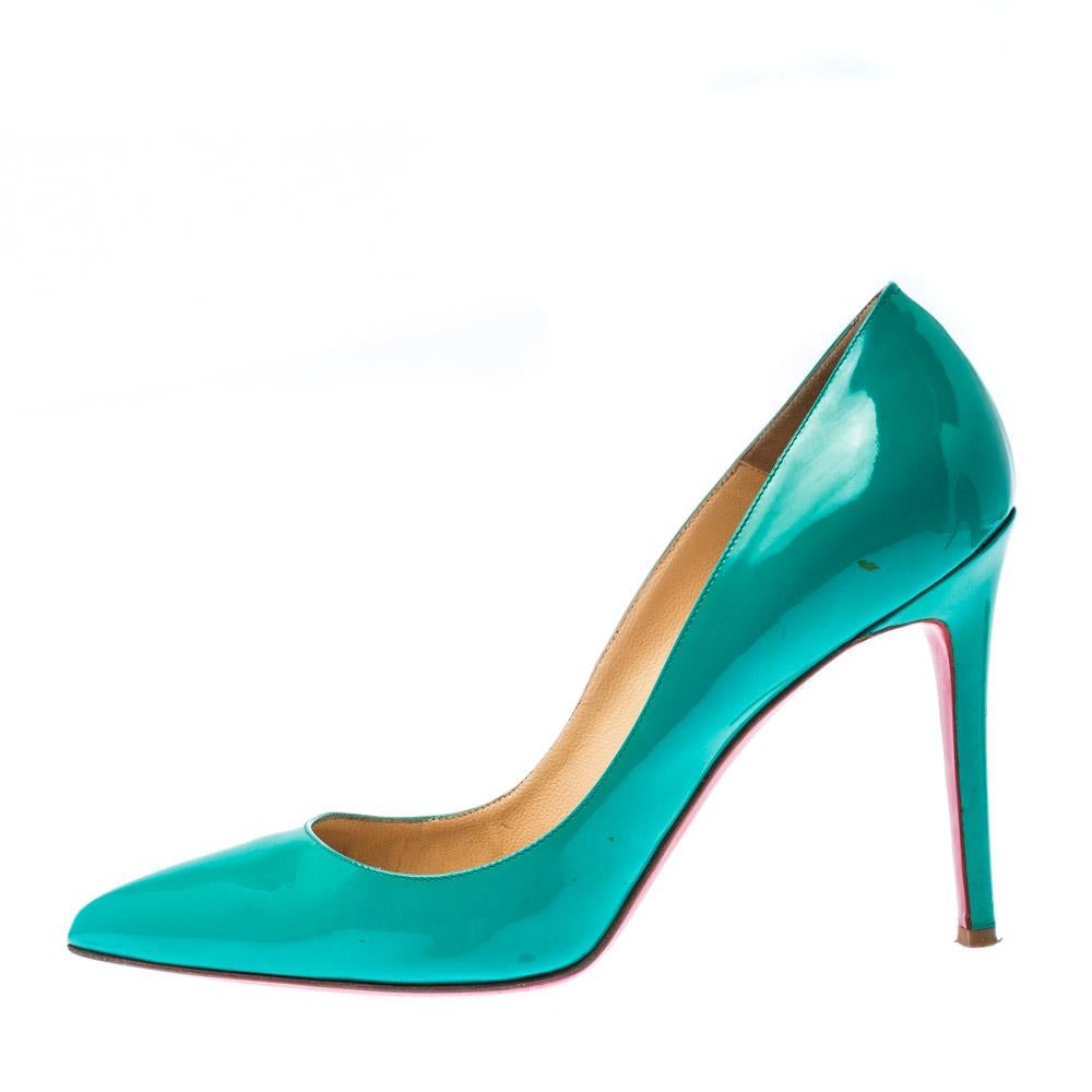 Christian Louboutin Green Patent Leather Pigalle Pointed Toe Pumps Size 40 1