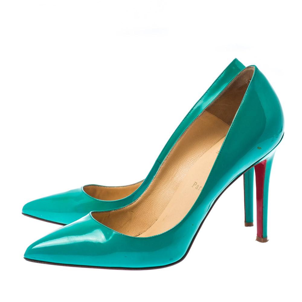 Christian Louboutin Green Patent Leather Pigalle Pointed Toe Pumps Size 40 3