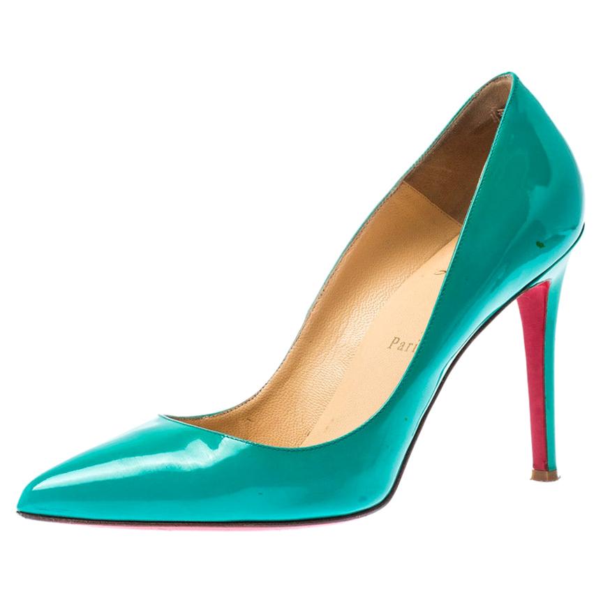 Christian Louboutin Green Patent Leather Pigalle Pointed Toe Pumps Size 40