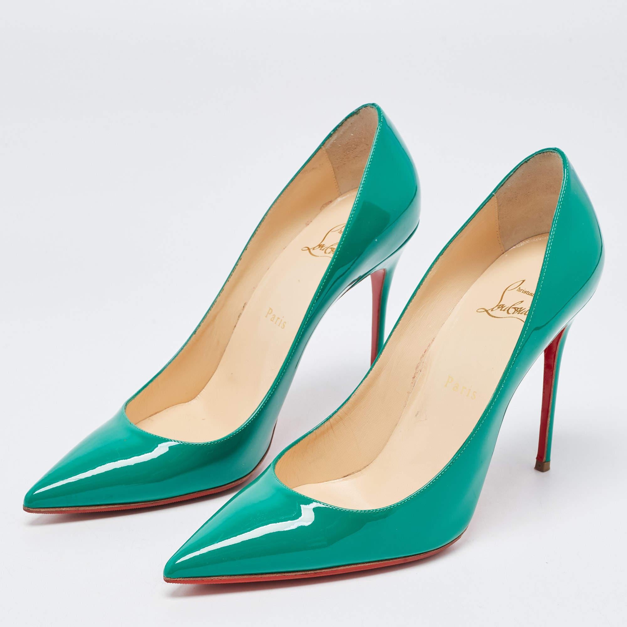 Women's Christian Louboutin Green Patent Leather So Kate Pointed Toe Pumps Size 40