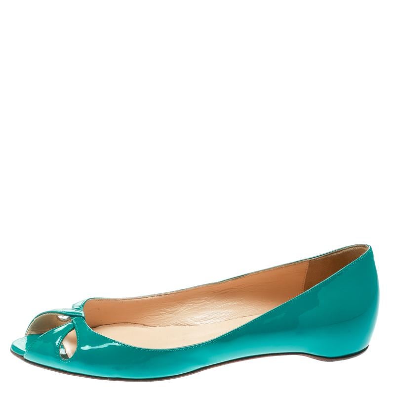 green patent leather flats