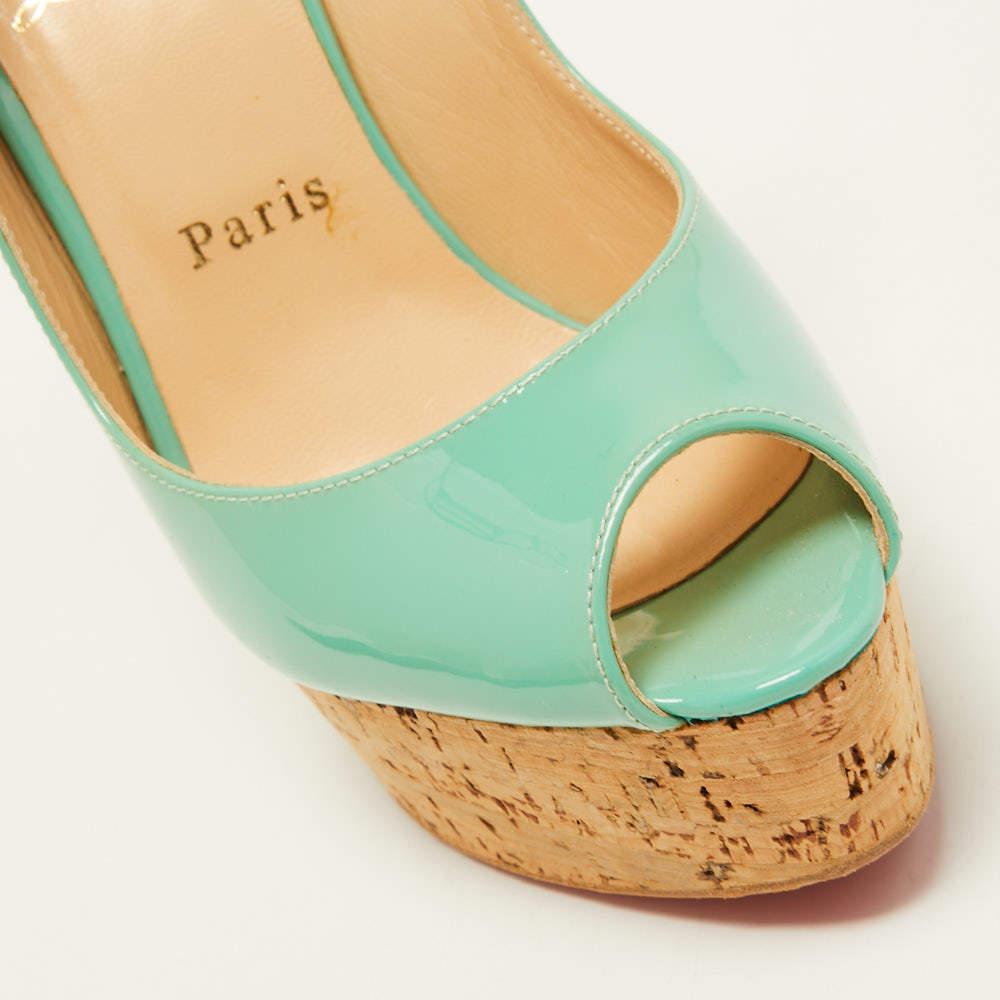 Christian Louboutin Green Patent Leather Une Plume Cork Wedge Sandals Size 37.5 3