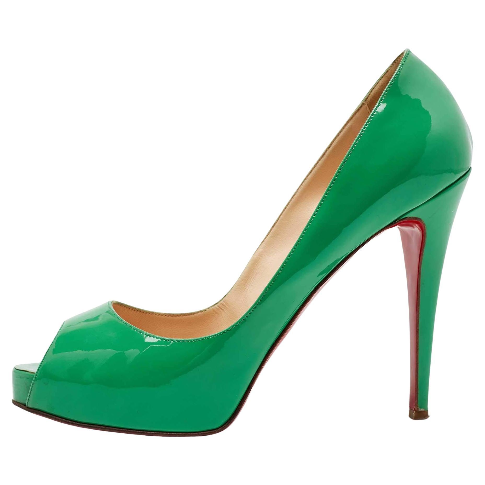 Christian Louboutin Green Patent Leather Very Prive Pumps Size 41 For Sale