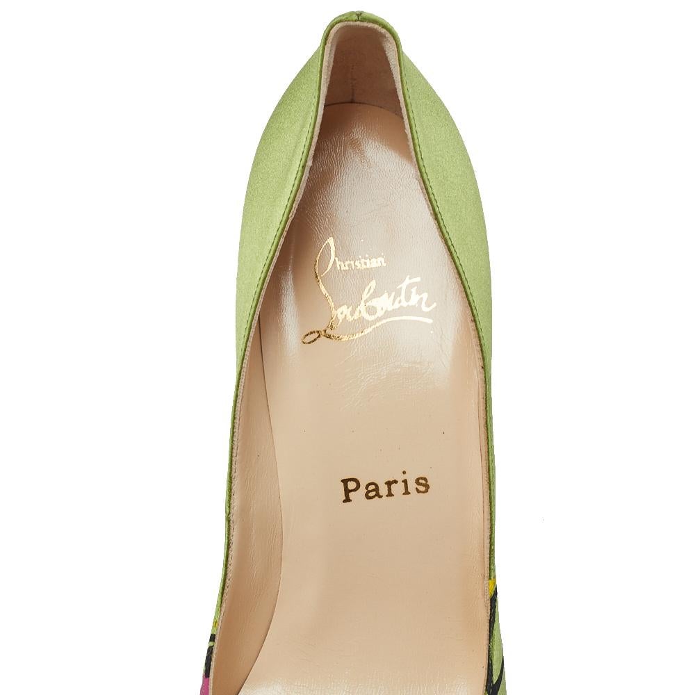 Christian Louboutin Green/Pink Satin New Prive Peep Toe Pumps Size 39 1