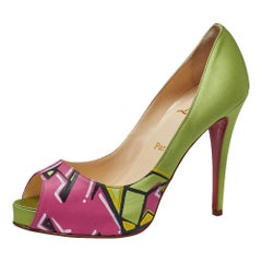 pink and green pumps Christian Louboutin Green/Pink Satin New Prive Peep Toe Pumps Size 39