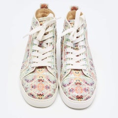 Christian Louboutin Green Pixel Print Embossed Snakeskin Louis High Top Sneakers