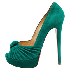 Christian Louboutin Green Pleated Suede Jenny Platform Pumps Size 38