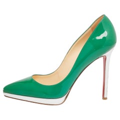 Christian Louboutin Green/Silver Patent Leather Pigalle Plato Pumps Size 38