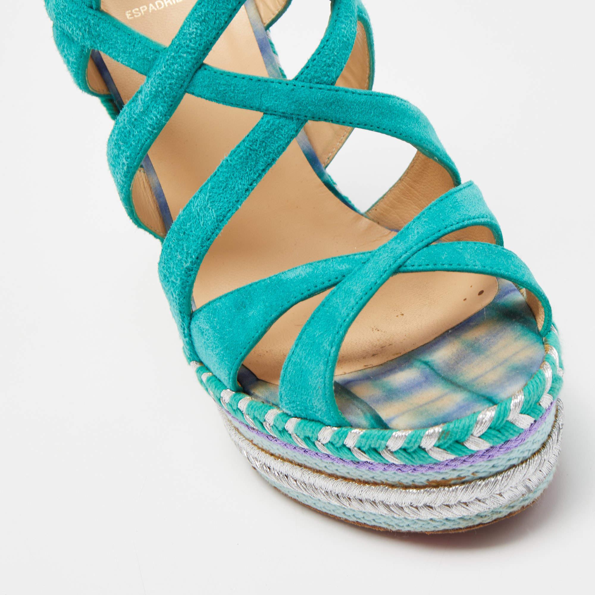 Christian Louboutin Espadrille à plateforme Tosca en daim vert à cage, taille 39 en vente 3
