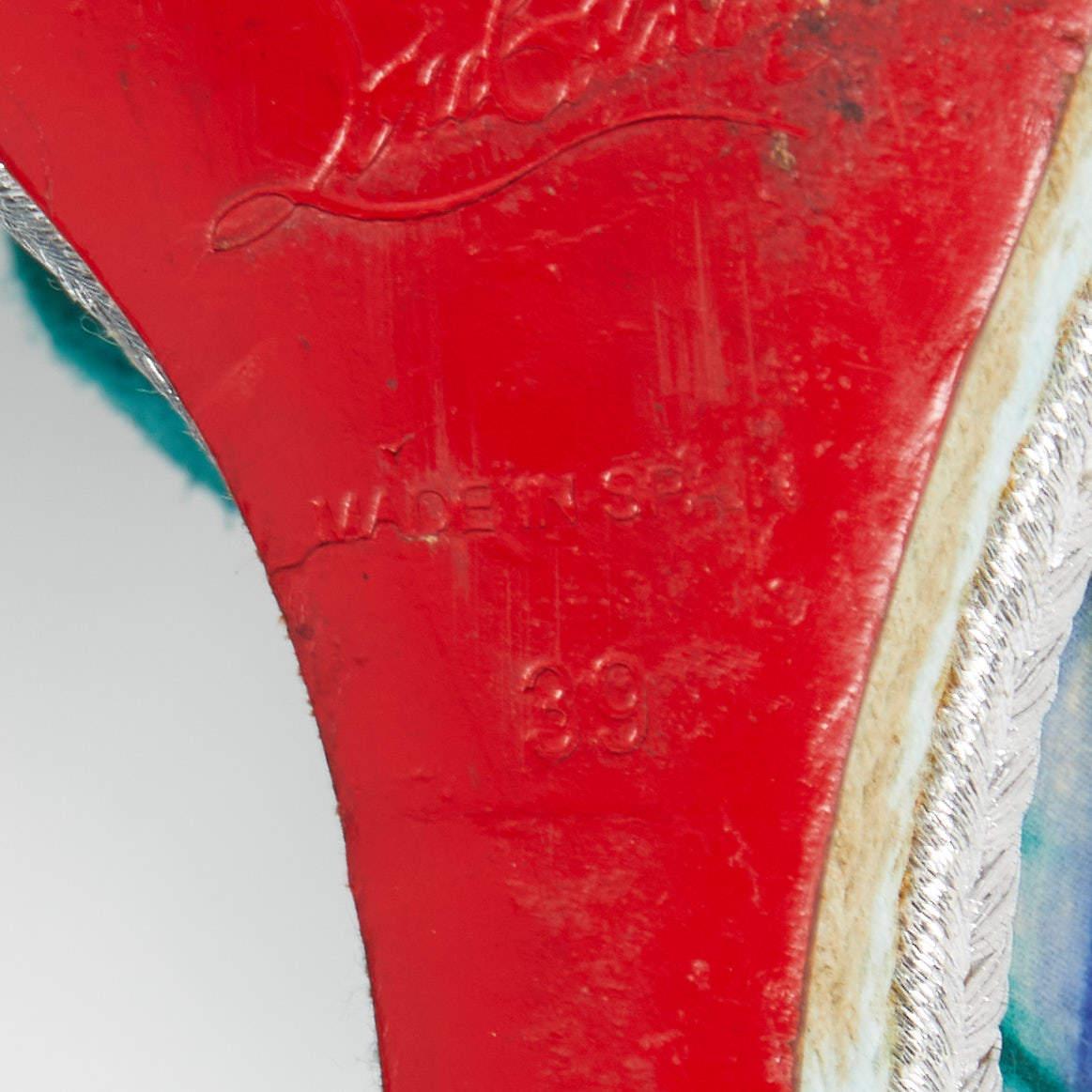 Christian Louboutin Espadrille à plateforme Tosca en daim vert à cage, taille 39 en vente 4