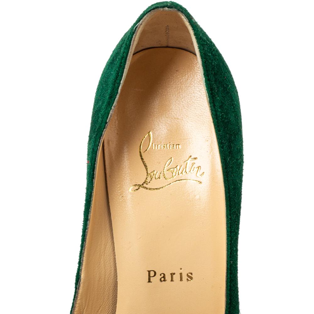 Black Christian Louboutin Green Suede Lady Peeptoe Pumps Size 38