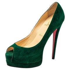 Christian Louboutin Green Suede Lady Peeptoe Pumps Size 38