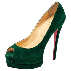 Christian Louboutin Green Suede Lady Peeptoe Pumps Size 38