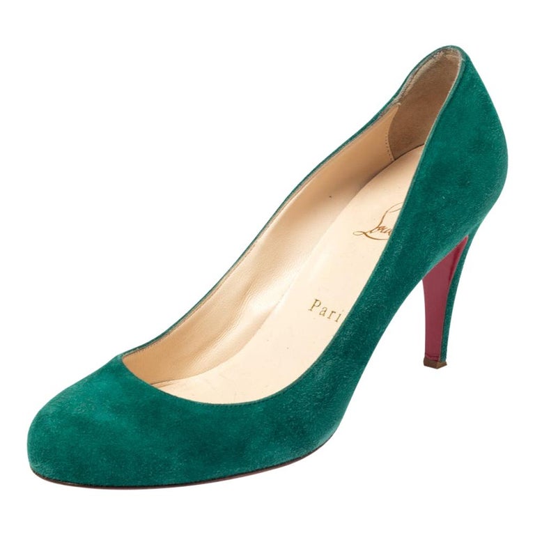 Christian Louboutin Green Suede Leather Fifi Pumps Size 38 For Sale at