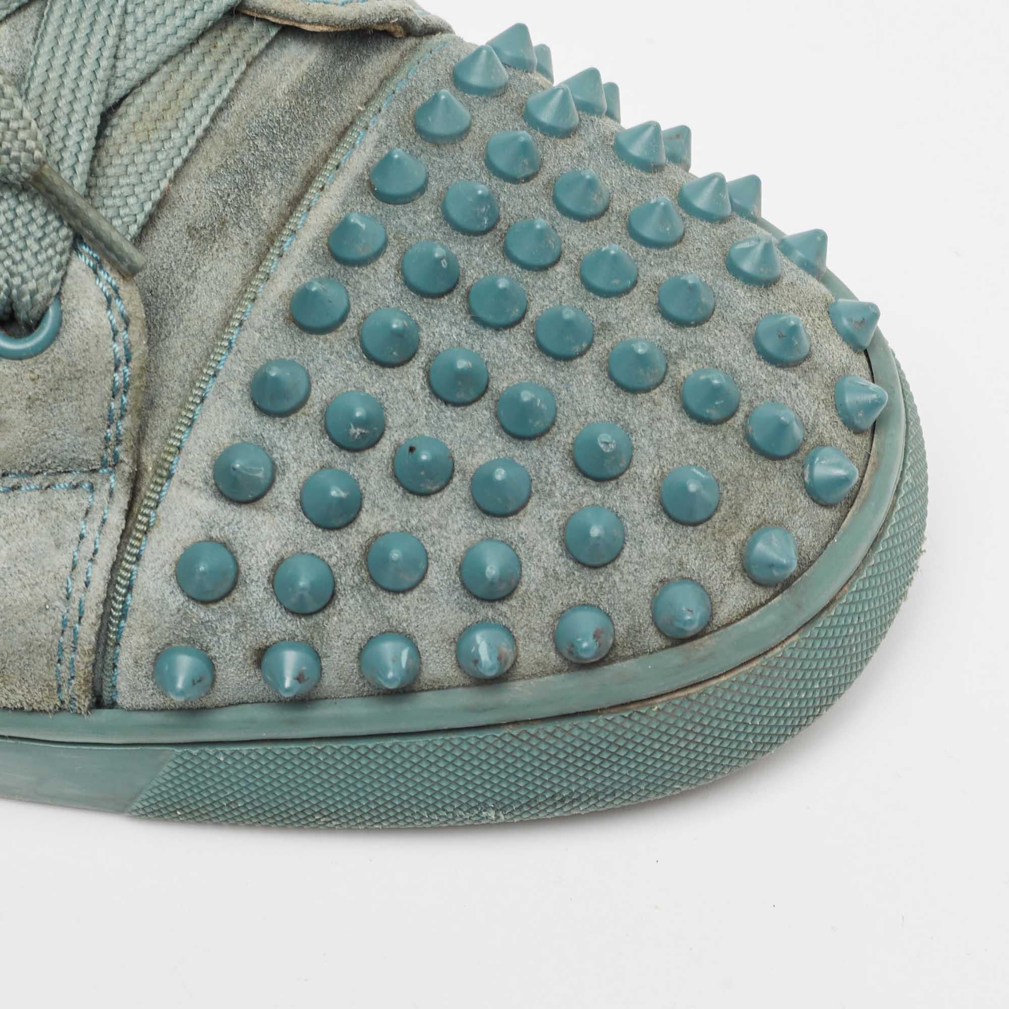 Christian Louboutin Gamuza Verde Louis Junior Spikes Low Top Sneakers Talla 43.5 1