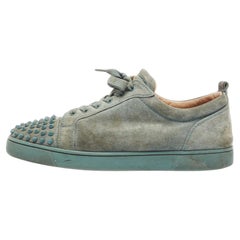 Christian Louboutin Gamuza Verde Louis Junior Spikes Low Top Sneakers Talla 43.5