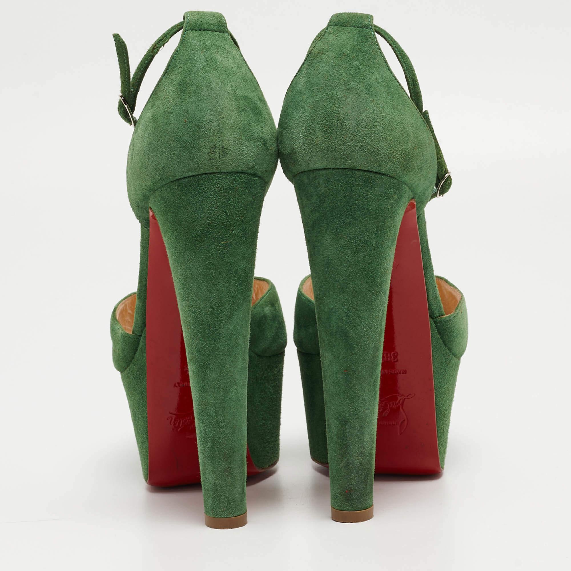 Christian Louboutin Green Suede Nenecheritza Sandals Size 38.5 For Sale 3