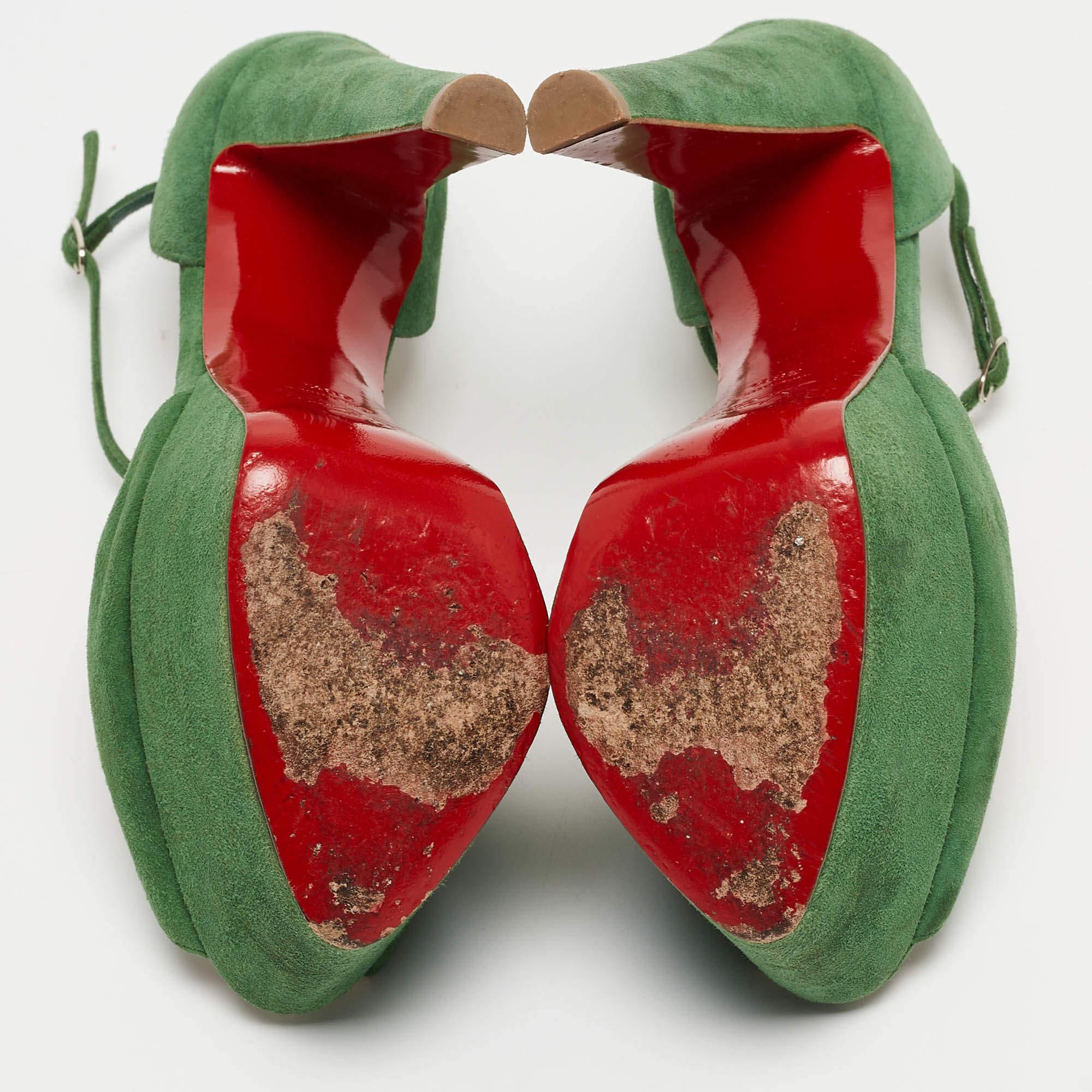 Christian Louboutin Green Suede Nenecheritza Sandals Size 38.5 For Sale 4