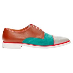 CHRISTIAN LOUBOUTIN green suede neon piping brown brogues EU42.5