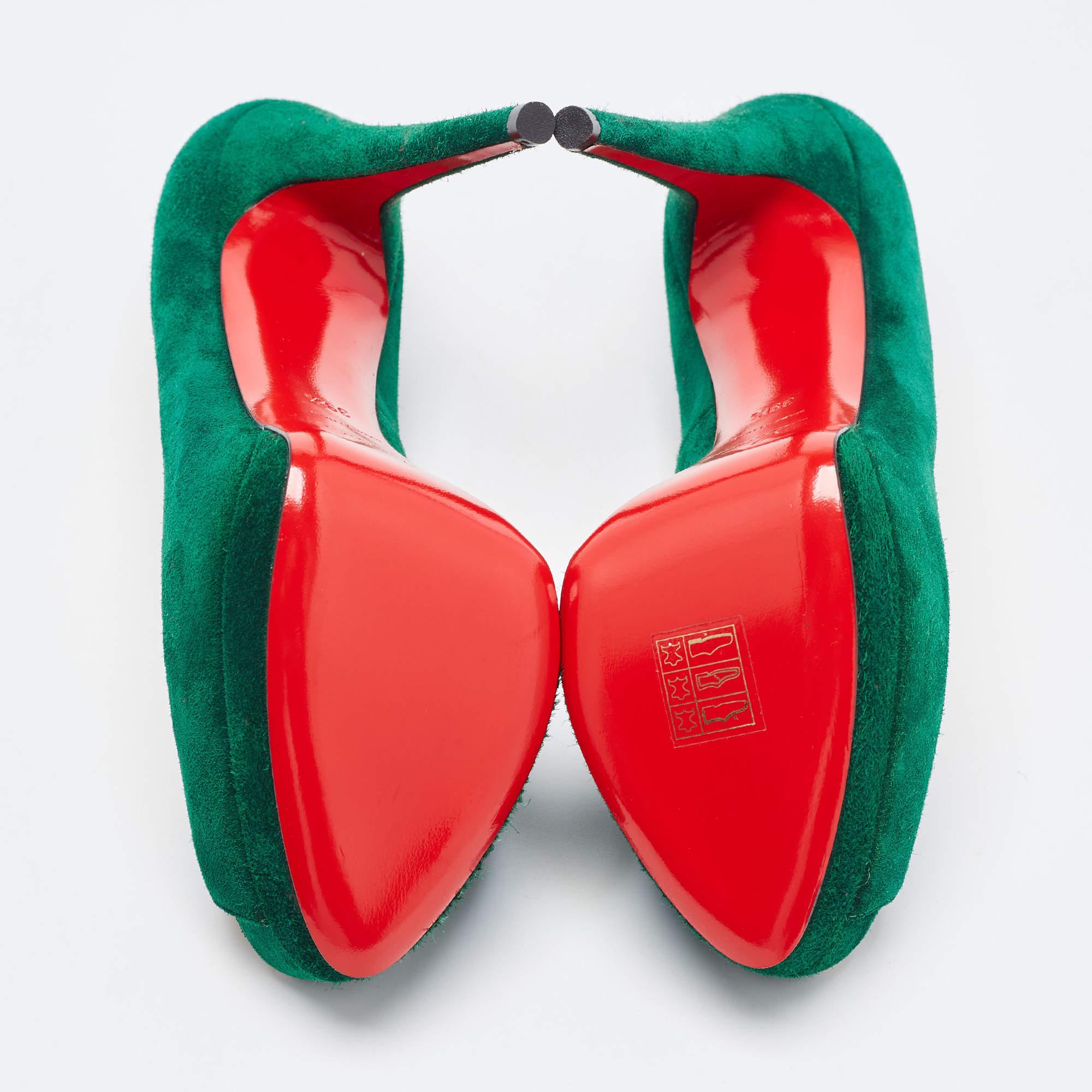 Christian Louboutin Green Suede Palais Royal Peep Toe Pumps Size 39.5 For Sale 3