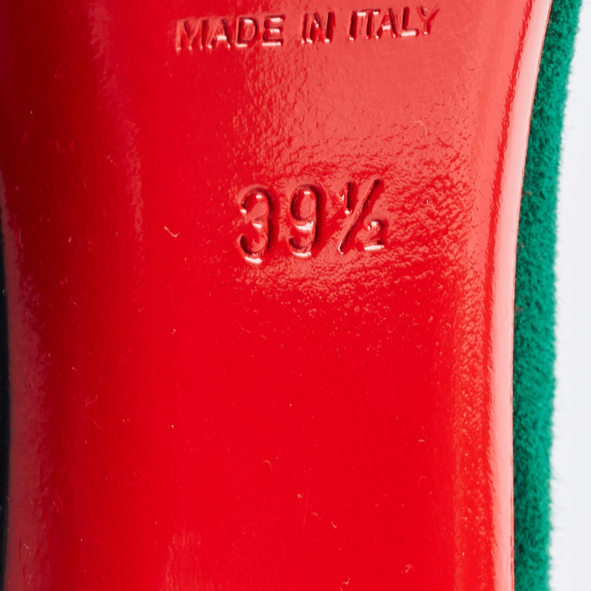 Christian Louboutin Green Suede Palais Royal Peep Toe Pumps Size 39.5 For Sale 4