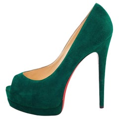 Christian Louboutin Green Suede Palais Royal Peep Toe Pumps Size 39.5