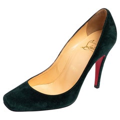 Christian Louboutin Green Suede Particule Square Toe Pumps Size 36