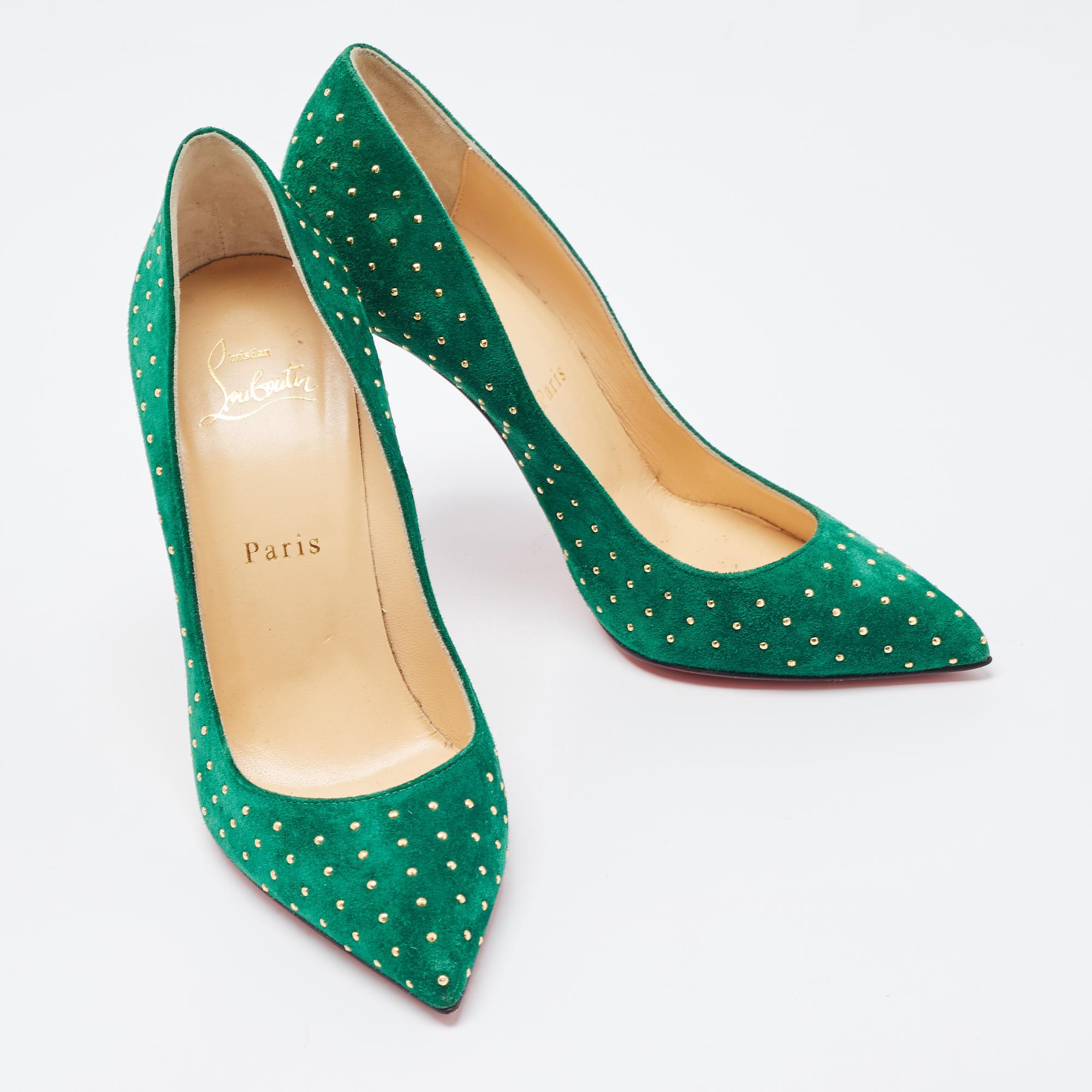 Christian Louboutin Green Suede Pigalle Plume Pumps Size 37 For Sale 2