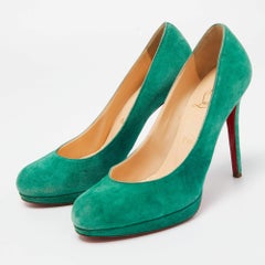 Christian Louboutin Green Suede Round Toe Pumps Size 37.5
