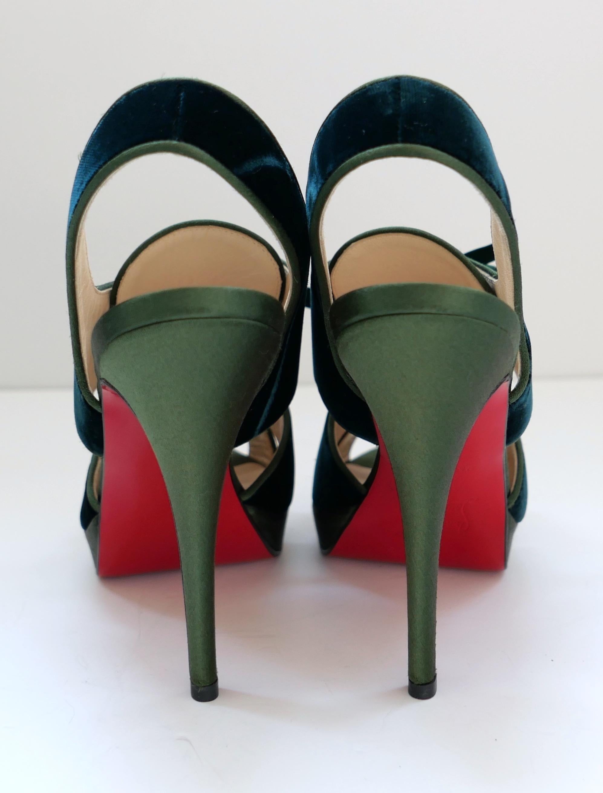 Christian Louboutin Green Velvet Lace-up Platform Sandals In New Condition In London, GB