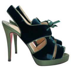 Christian Louboutin Green Velvet Lace-up Platform Sandals