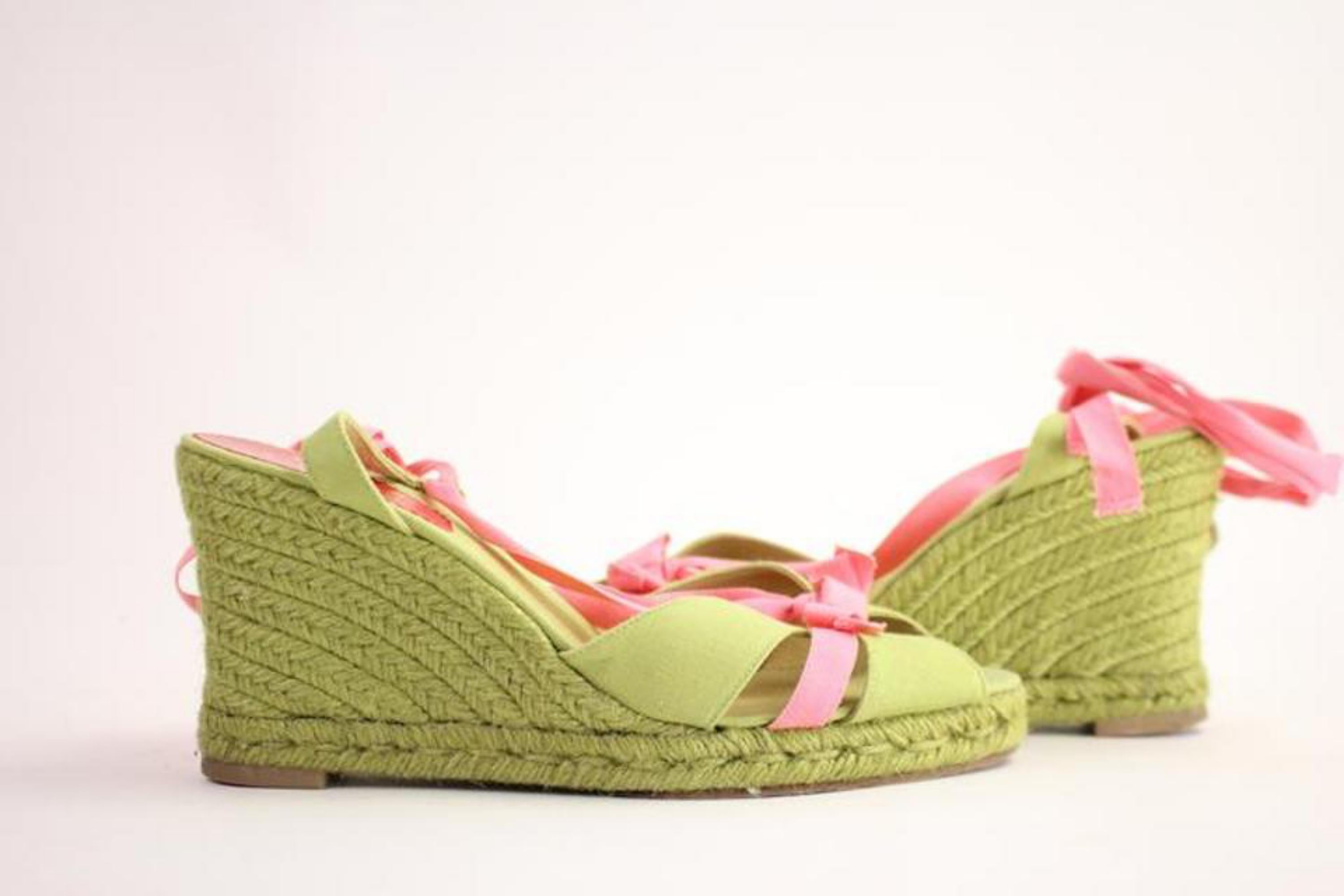 Christian Louboutin Green X Pink Isabelle Espadrille 60cla1014 Wedges 2